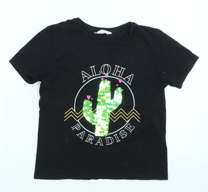 Candy Couture Girls Black   Basic T-Shirt Size 9 Years  - Aloha Paradise