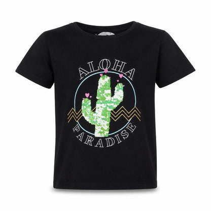 Front view of Candy Couture girls’ black basic t-shirt, size 9, years - aloha paradise