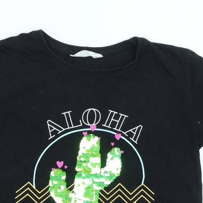 Candy Couture Girls Black   Basic T-Shirt Size 9 Years  - Aloha Paradise