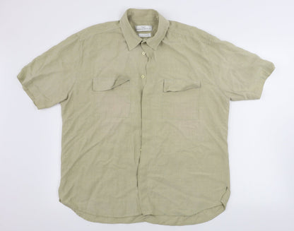 Mens UK Size L Marks and Spencer Beige  Button-Up Short Sleeve Casual Shirt