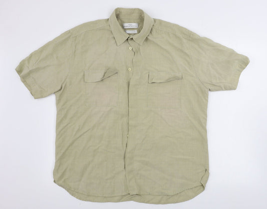 Mens UK Size L Marks and Spencer Beige  Button-Up Short Sleeve Casual Shirt