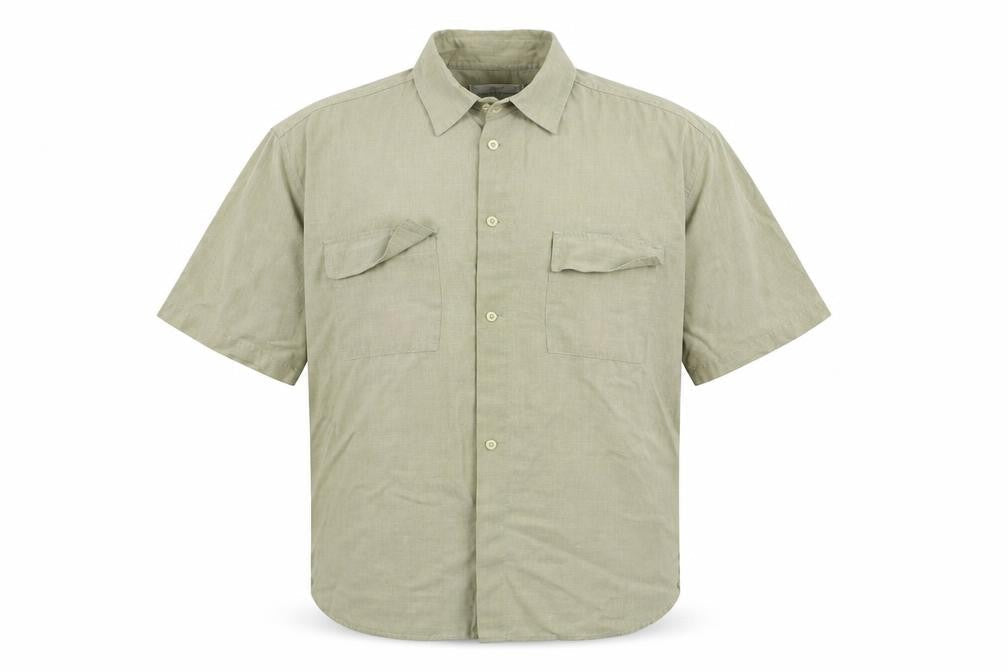 Mens UK Size L Marks and Spencer Beige  Button-Up Short Sleeve Casual Shirt