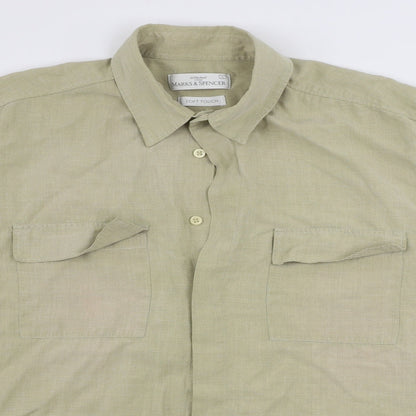 Mens UK Size L Marks and Spencer Beige  Button-Up Short Sleeve Casual Shirt