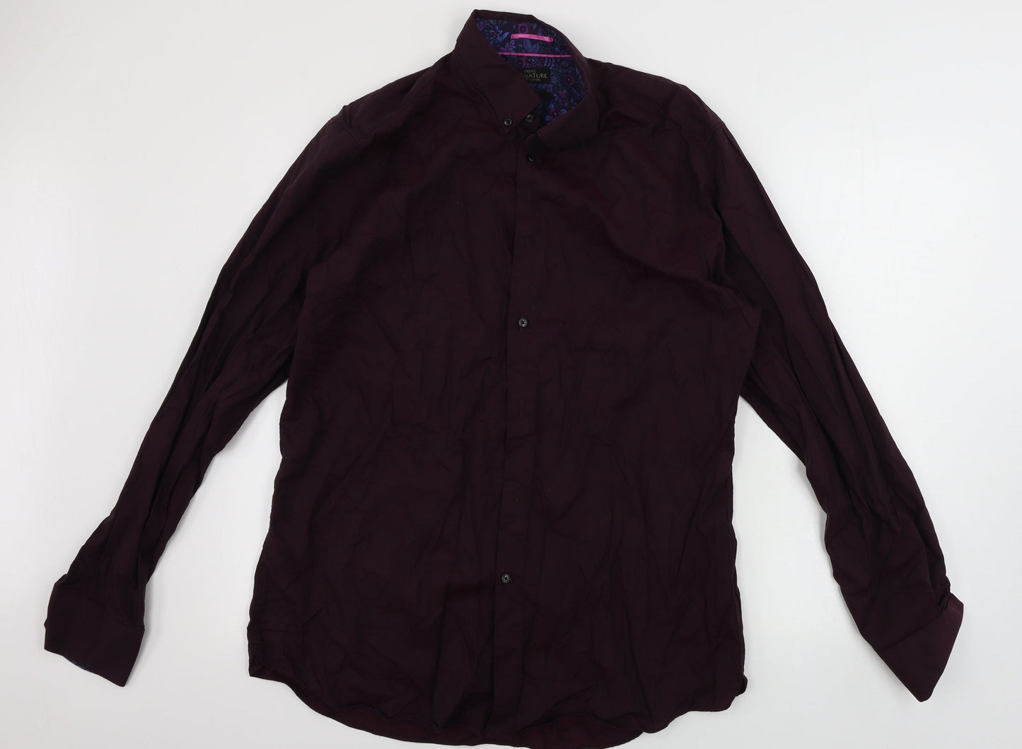 Mens UK Size 16 NEXT Red  Button-Up Long Sleeve Casual Shirt