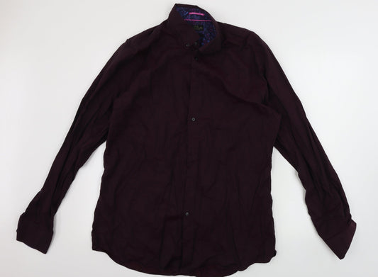 Mens UK Size 16 NEXT Red  Button-Up Long Sleeve Casual Shirt