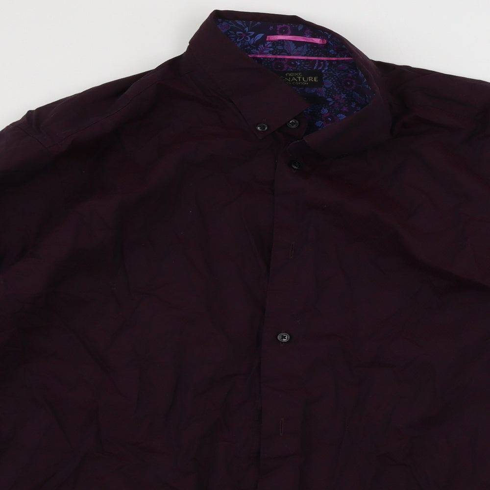 Mens UK Size 16 NEXT Red  Button-Up Long Sleeve Casual Shirt