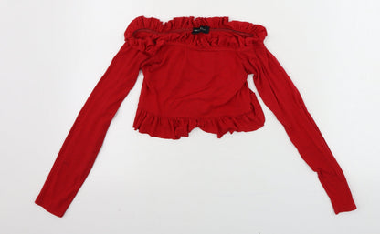 Womens UK Size 4 PRETTYLITTLETHING Red Cropped T-Shirt