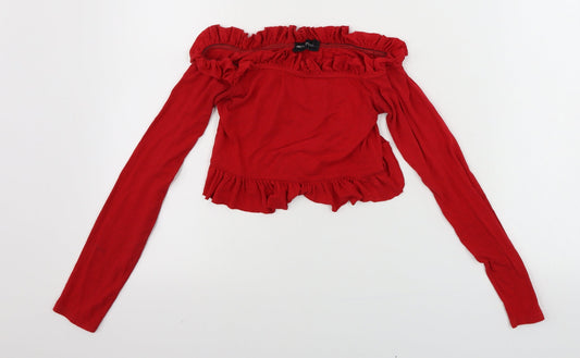 Womens UK Size 4 PRETTYLITTLETHING Red Cropped T-Shirt