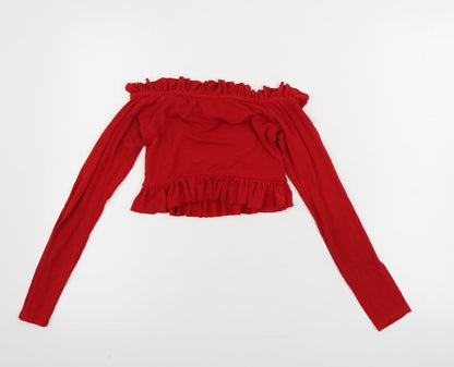 Womens UK Size 4 PRETTYLITTLETHING Red Cropped T-Shirt