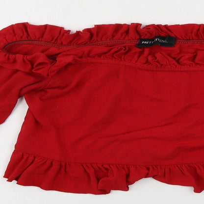 Womens UK Size 4 PRETTYLITTLETHING Red Cropped T-Shirt