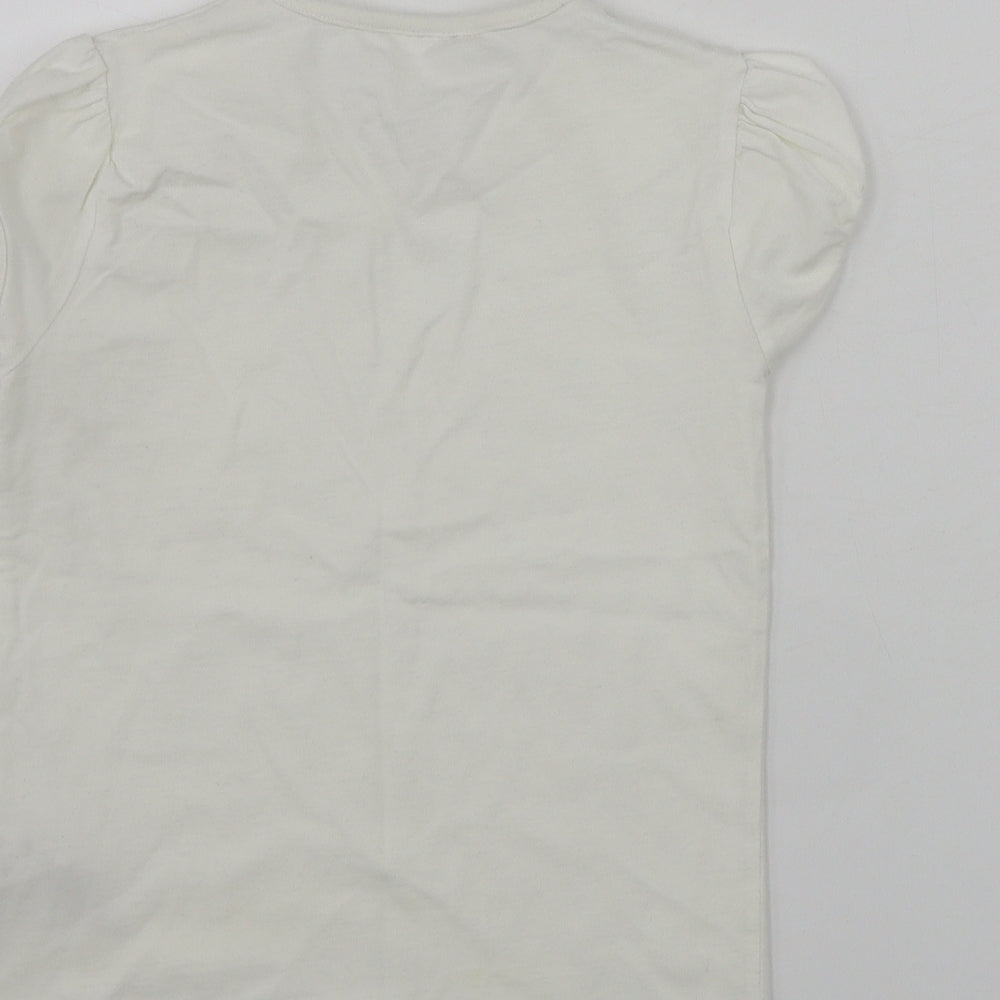 Brand and care label for Next girls’ white basic t-shirt, size 6, years