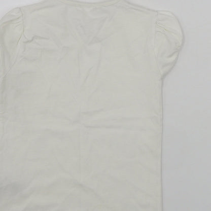 Brand and care label for Next girls’ white basic t-shirt, size 6, years