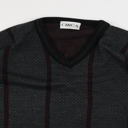 Close-up detail of CIRCA men’s grey striped jumper, size L