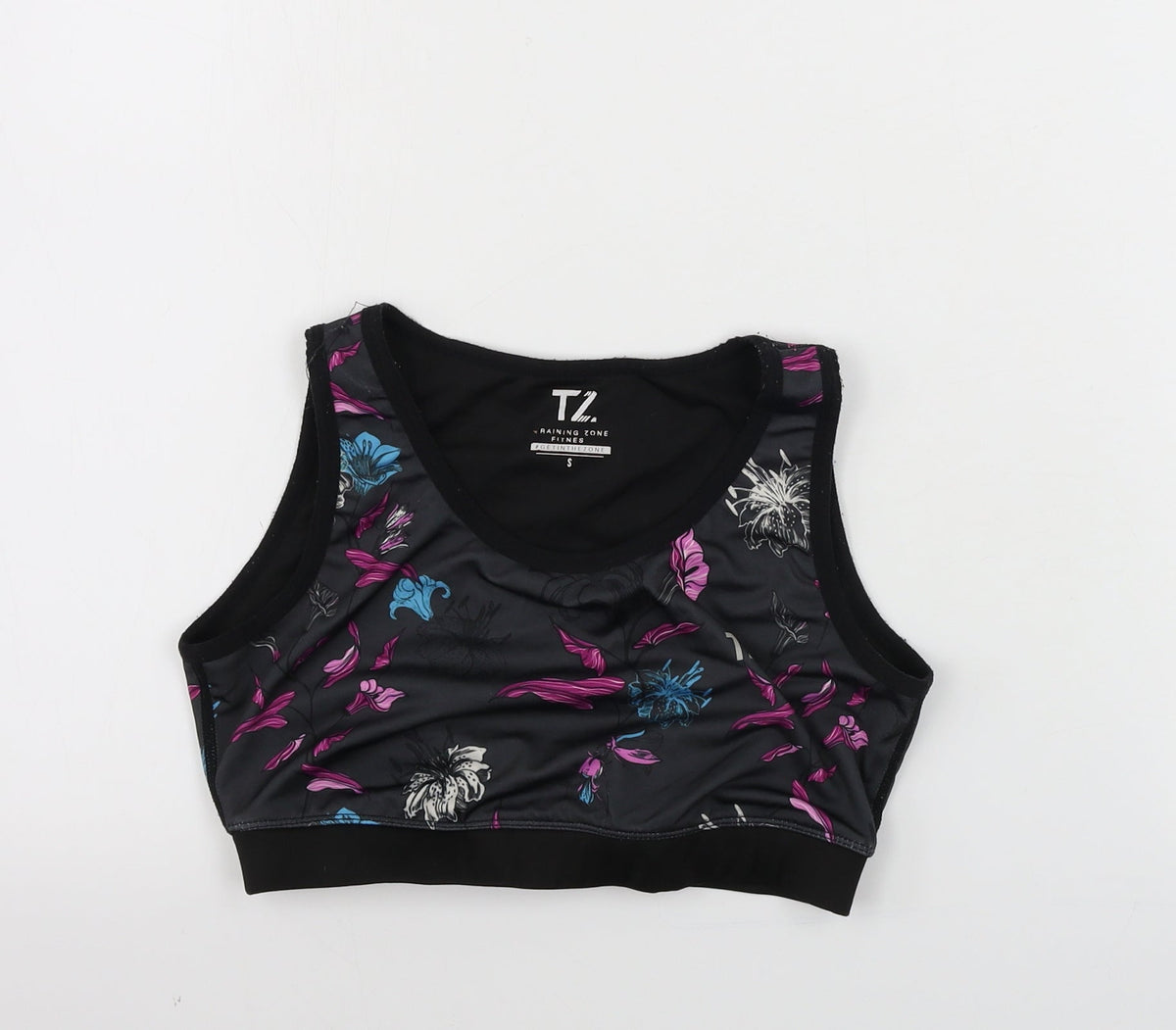 Additional front view of TZ women’s black floral basic tank, size S