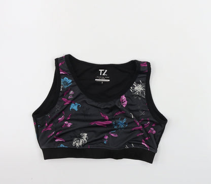 Additional front view of TZ women’s black floral basic tank, size S
