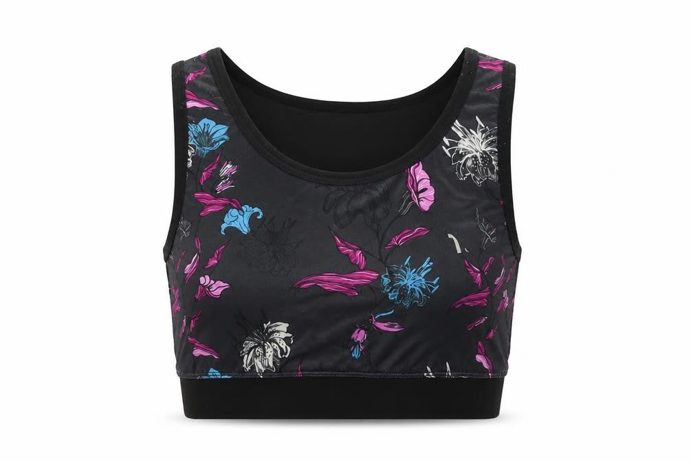 Front view of TZ women’s black floral basic tank, size S