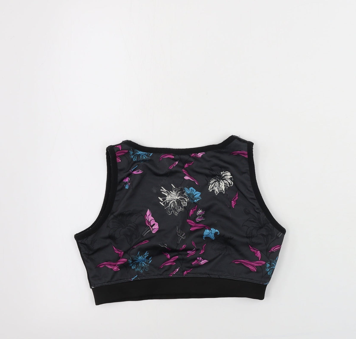 Back view of TZ women’s black floral basic tank, size S