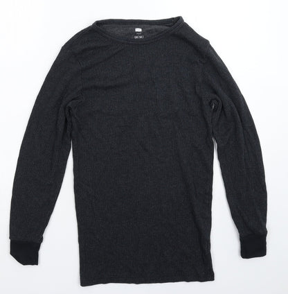 Front view of F&F men’s grey striped pullover casual, size S