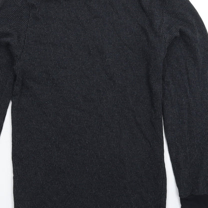 Brand and care label for F&F men’s grey striped pullover casual, size S