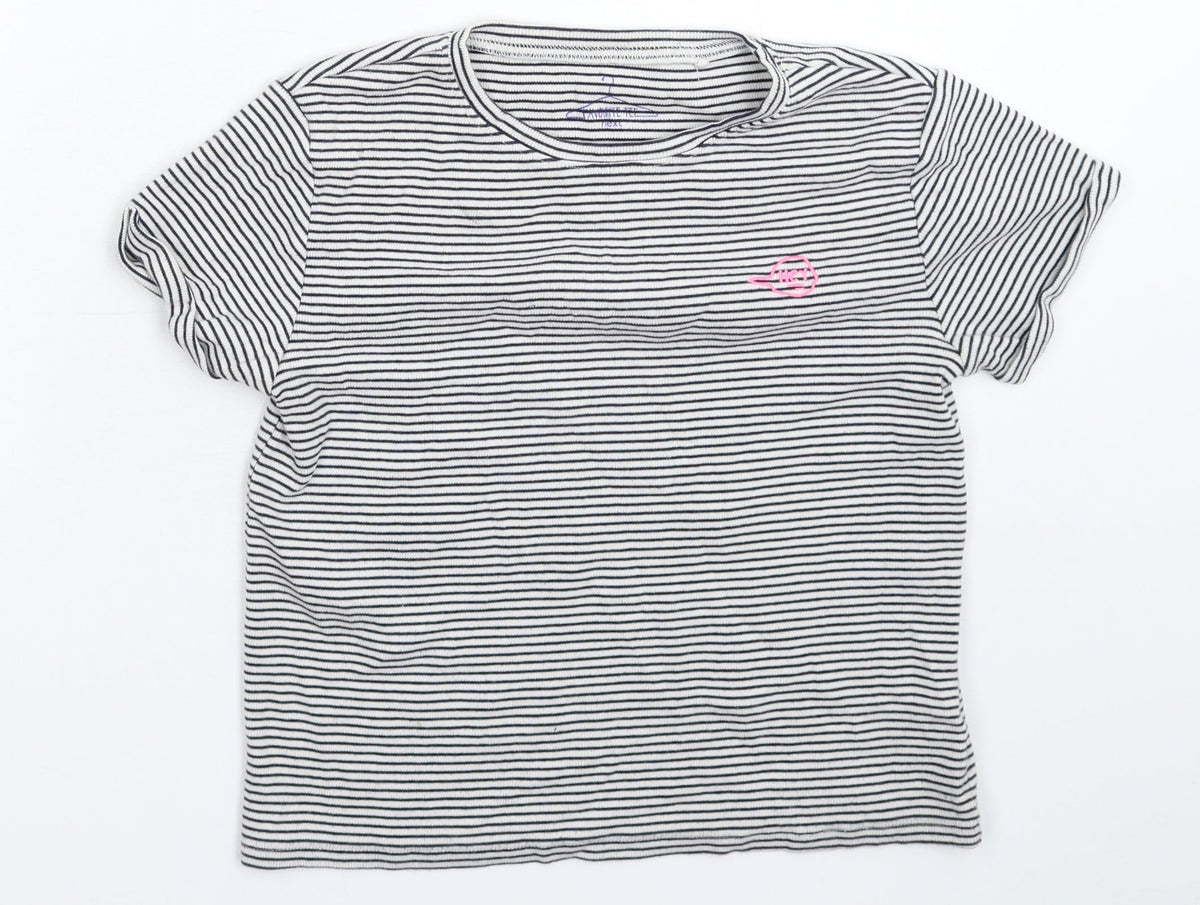 Additional front view of Next girls’ white striped basic t-shirt, size 10, years