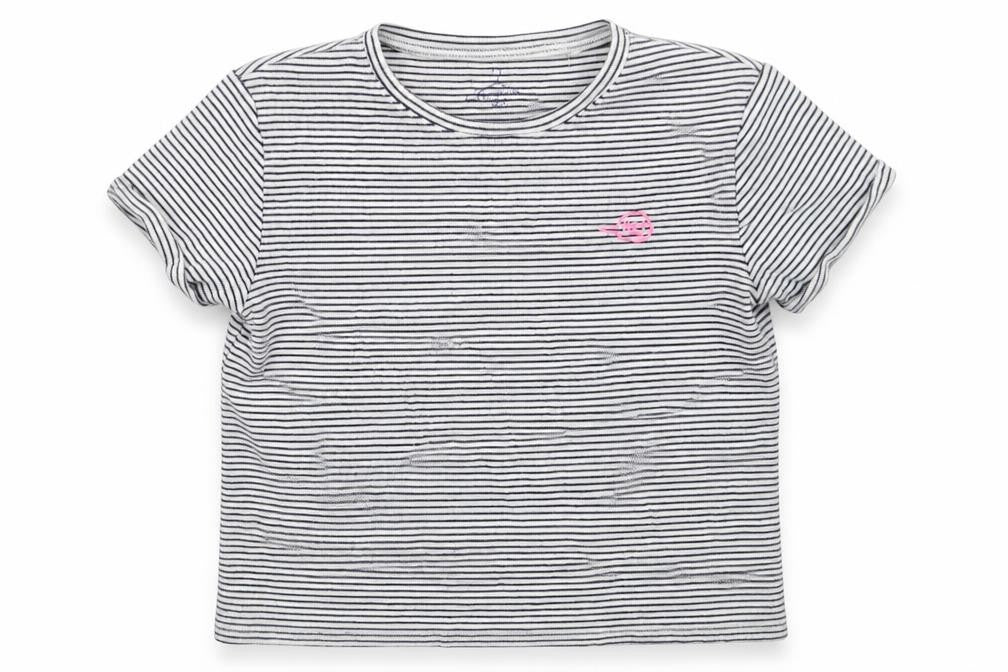 Front view of Next girls’ white striped basic t-shirt, size 10, years