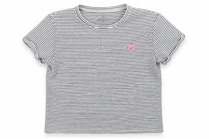 Front view of Next girls’ white striped basic t-shirt, size 10, years