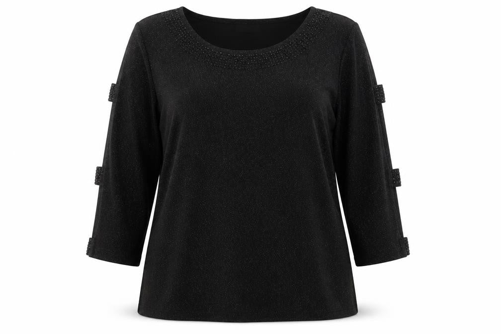 Front view of Klass women’s black basic t-shirt, size L
