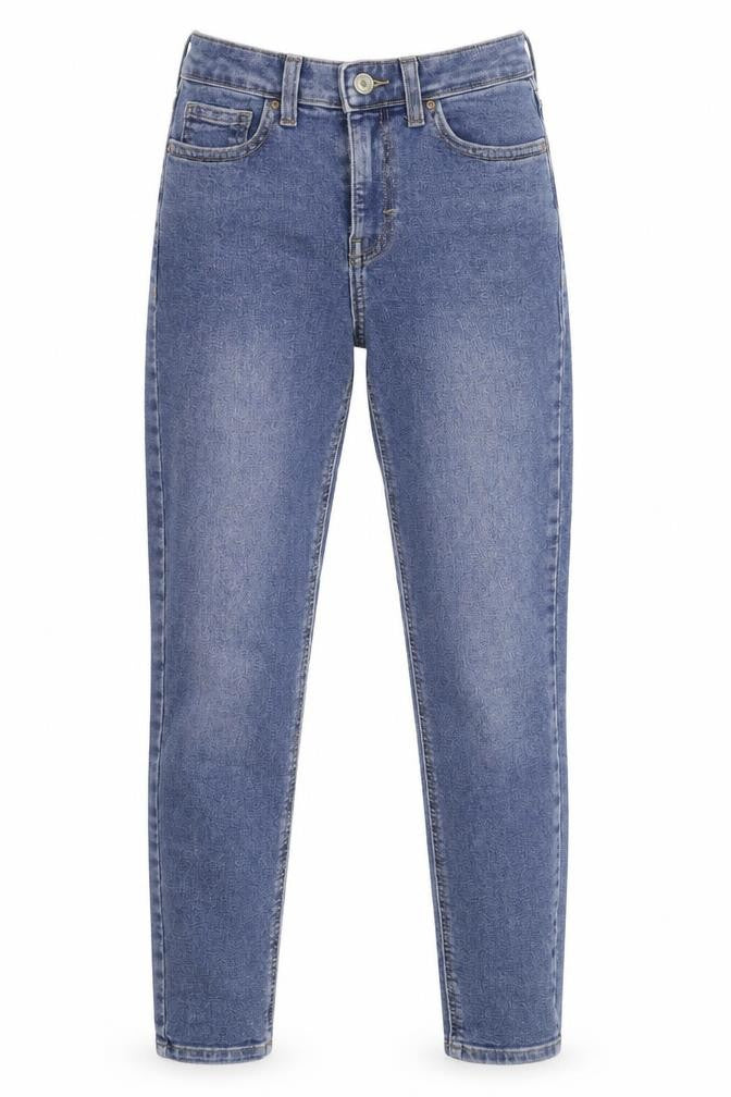 Front view of Topshop women’s blue denim skinny jeans, size UK 25, in, 26-inch leg