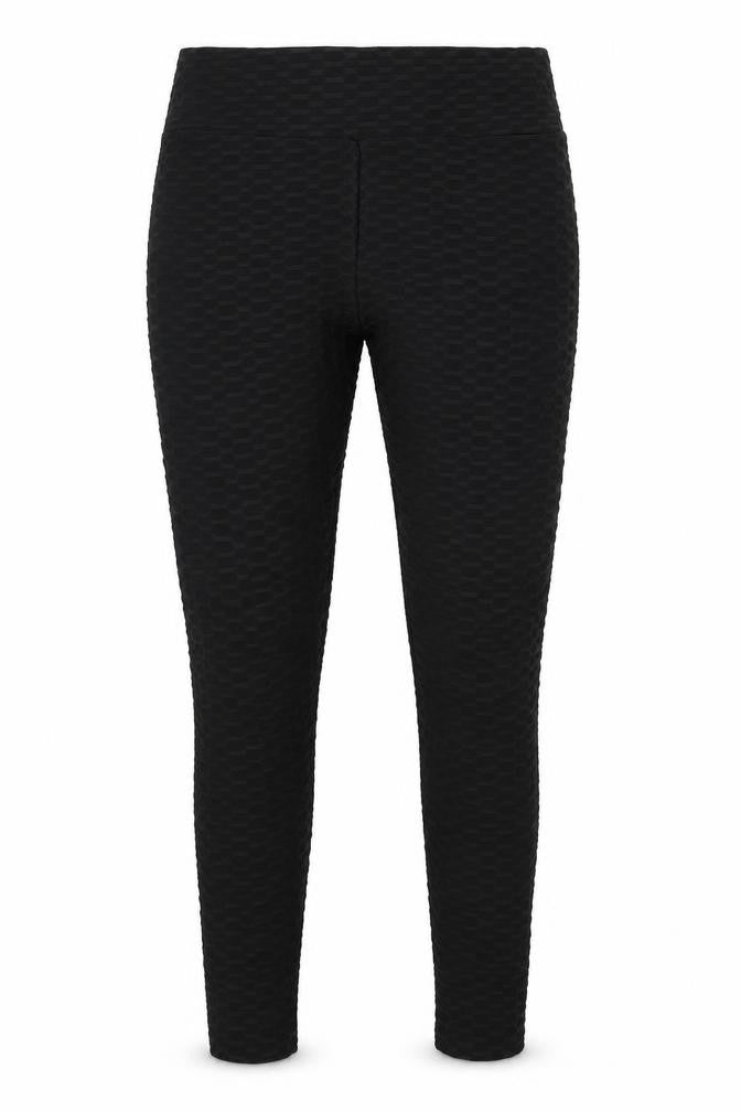 Front view of Preworn women’s black jegging leggings, size UK 32, in, 25-inch leg