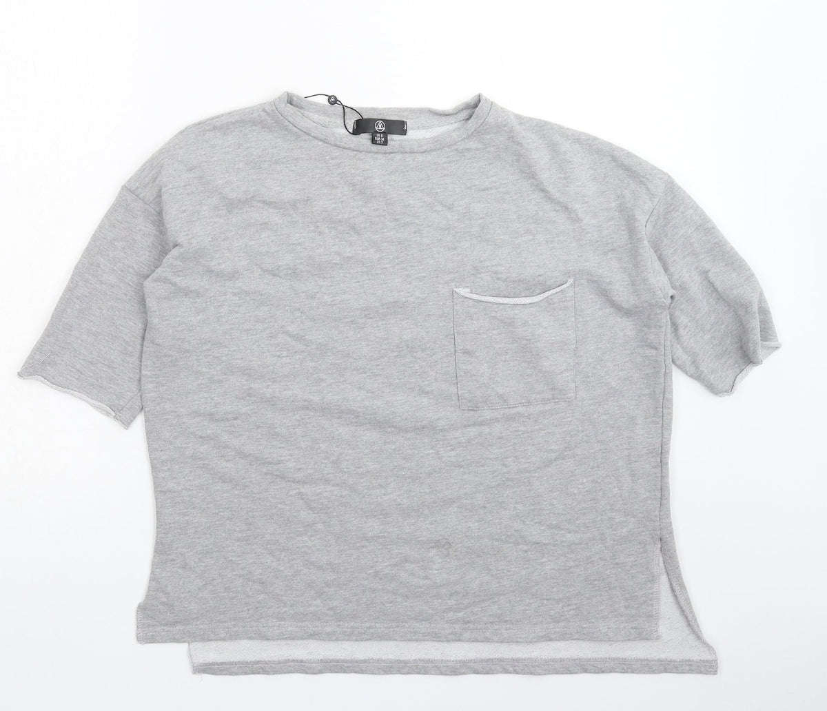 Front view of Missguided women’s grey pullover sweatshirt, size UK 6, - oversized