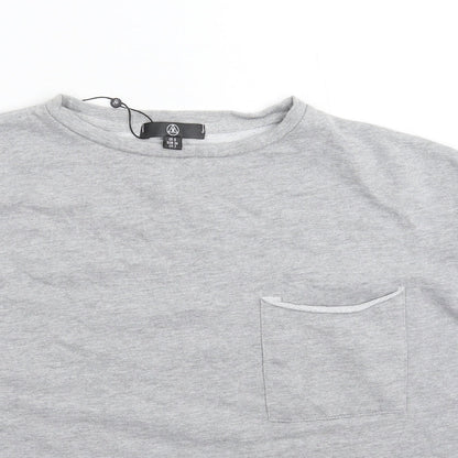 Close-up detail of Missguided women’s grey pullover sweatshirt, size UK 6, - oversized