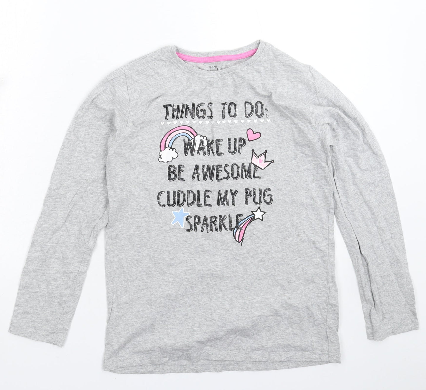 Pep&Co Girls Grey Solid  Top Pyjama Top Size 11-12 Years