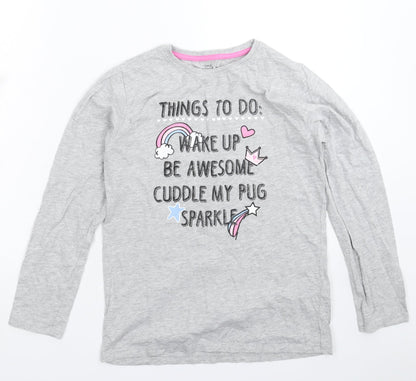 Pep&Co Girls Grey Solid  Top Pyjama Top Size 11-12 Years