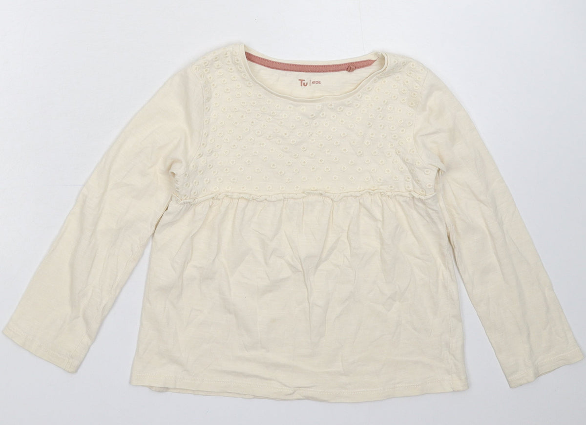 Additional front view of Tu girls’ beige basic t-shirt, size 6-7, years
