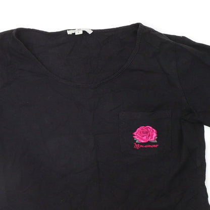 Womens UK Size S Preworn Black Basic T-Shirt