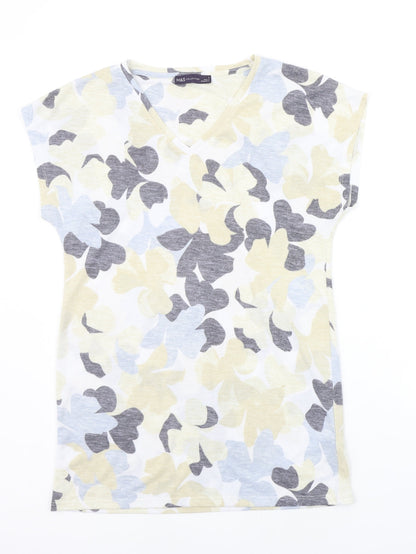 Marks and Spencer Womens White Floral  A-Line  Size 8