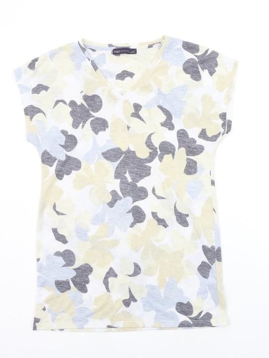 Marks and Spencer Womens White Floral  A-Line  Size 8