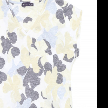 Marks and Spencer Womens White Floral  A-Line  Size 8