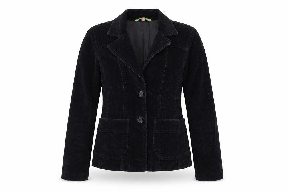 Front view of refree women’s black jacket, size M