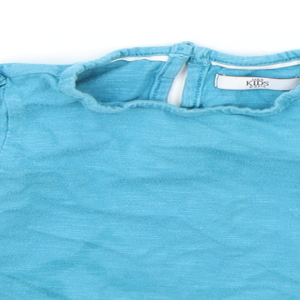 Close-up detail of Marks & Spencer boys’ blue basic t-shirt, size 2-3, years