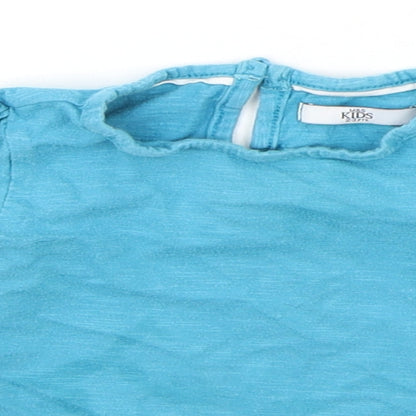 Close-up detail of Marks & Spencer boys’ blue basic t-shirt, size 2-3, years