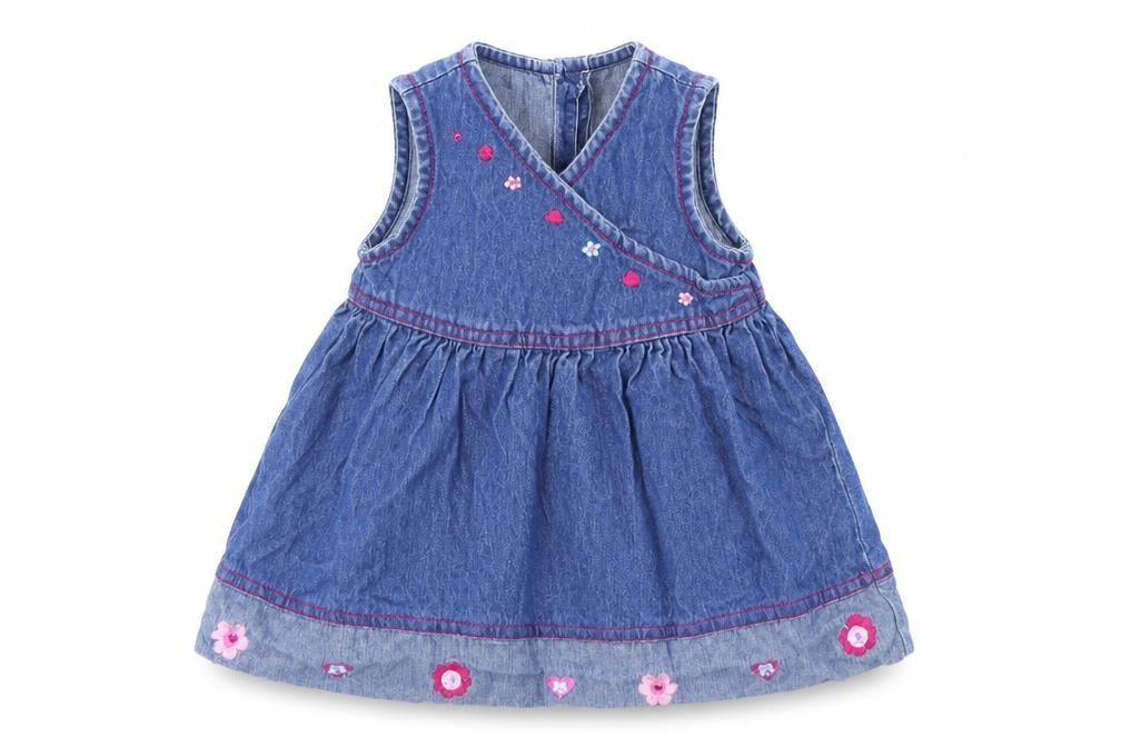 Front view of Cherokee Baby Blue Floral A-Line, size 3-6, Months