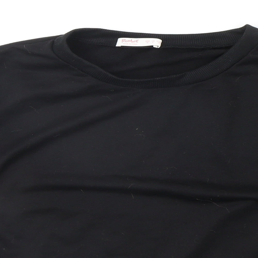 Close-up detail of rowme boys’ black jumper, size M