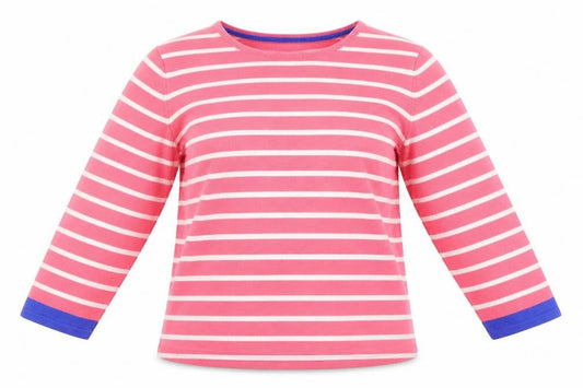 Front view of Hepburn women’s pink striped jumper, size L
