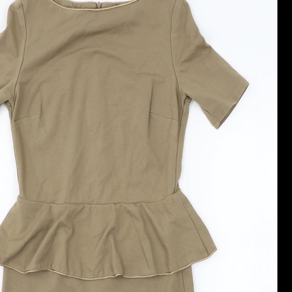 Close-up detail of Envy women’s brown jersey shift, size M