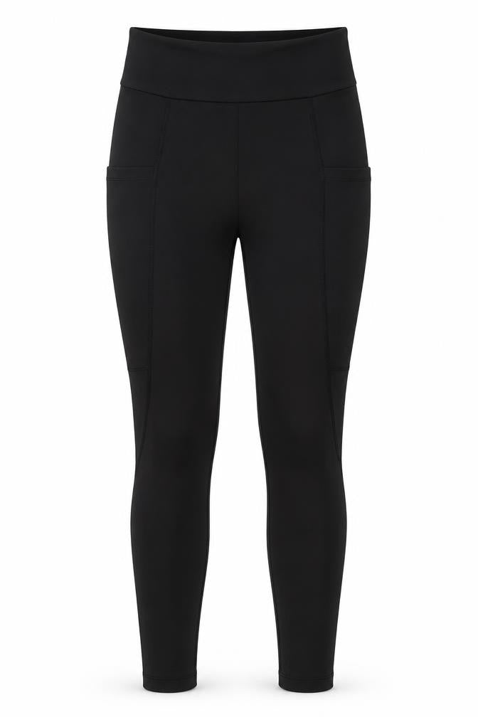 Front view of SHEIN women’s black jersey capri leggings, size XS, 26-inch leg