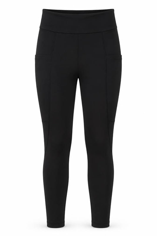 Front view of SHEIN women’s black jersey capri leggings, size XS, 26-inch leg