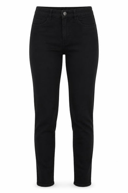Front view of Divided by H&M women’s black denim skinny jeans, size UK 6, 29-inch leg