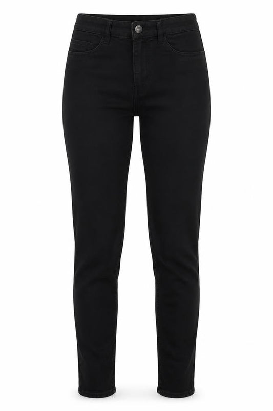 Front view of Divided by H&M women’s black denim skinny jeans, size UK 6, 29-inch leg