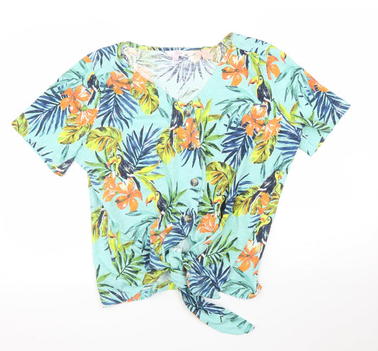 Julipa Womens Blue Floral  Basic Blouse Size 14